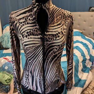 🐆🔥 Papillon Blanc Animal Print Zippered Stretch Jacket – Size M 🔥🐆